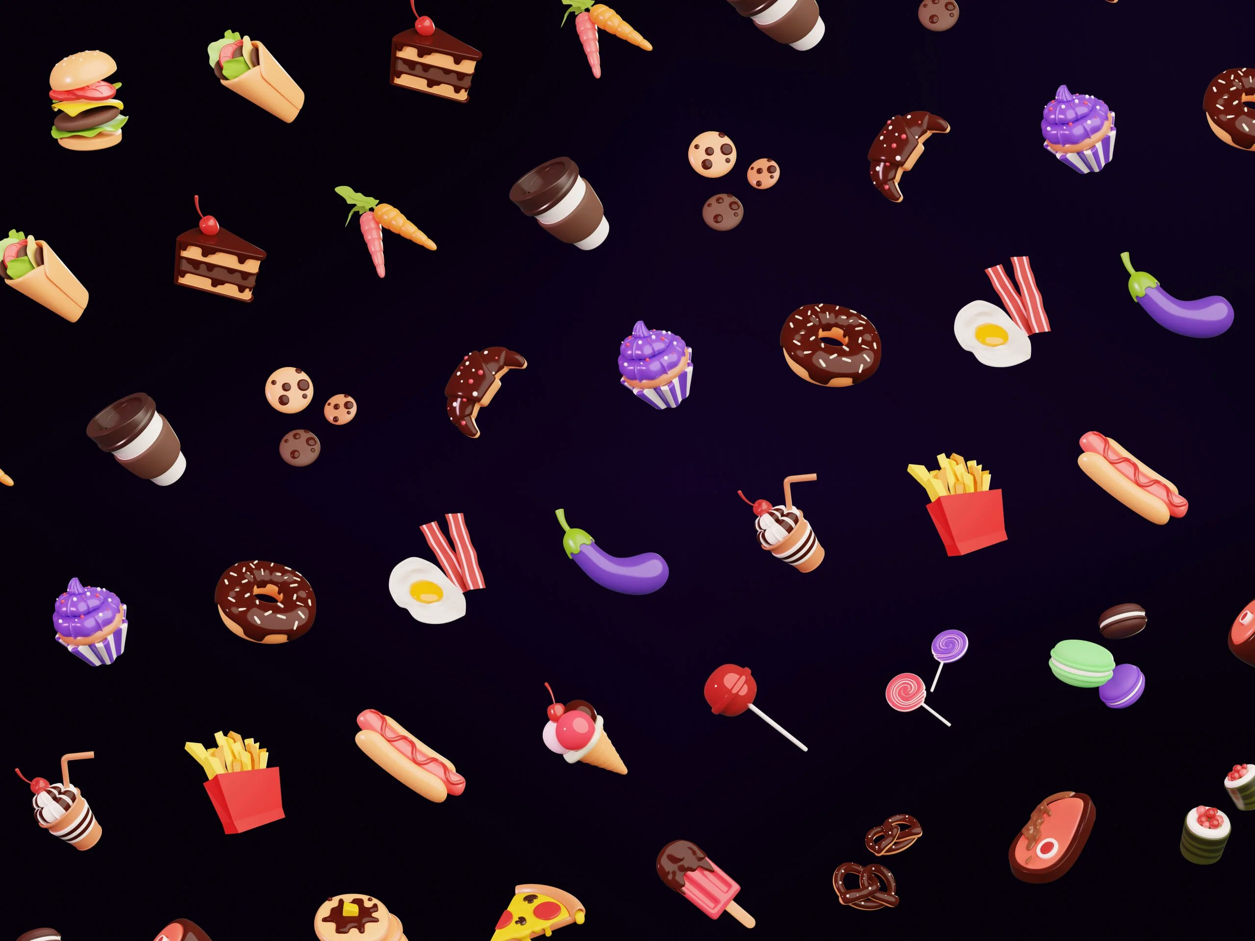 A variety of food icons stacked on top of each other.