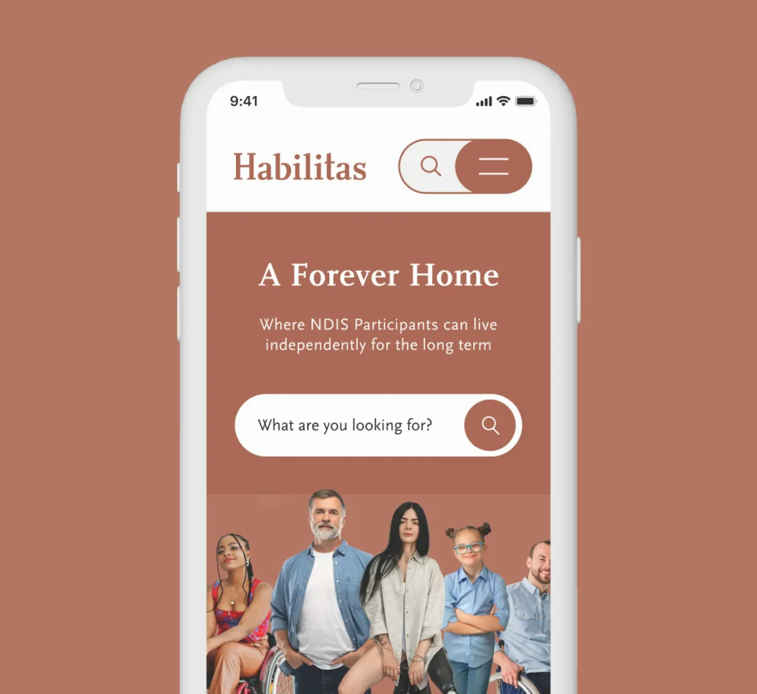 A mockup of the Habilitas website on mobile.
